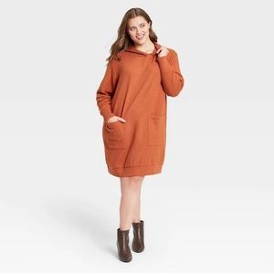 Who What Wear Distressed Knit Sweater Hoodie Dress Front Pockets Large